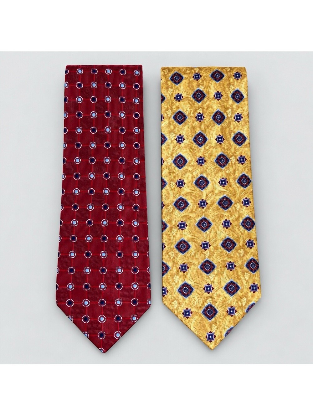 Jos A Bank 100% Silk Tie Lot 2 Red Gold Geometric Executive Old Money Preppy